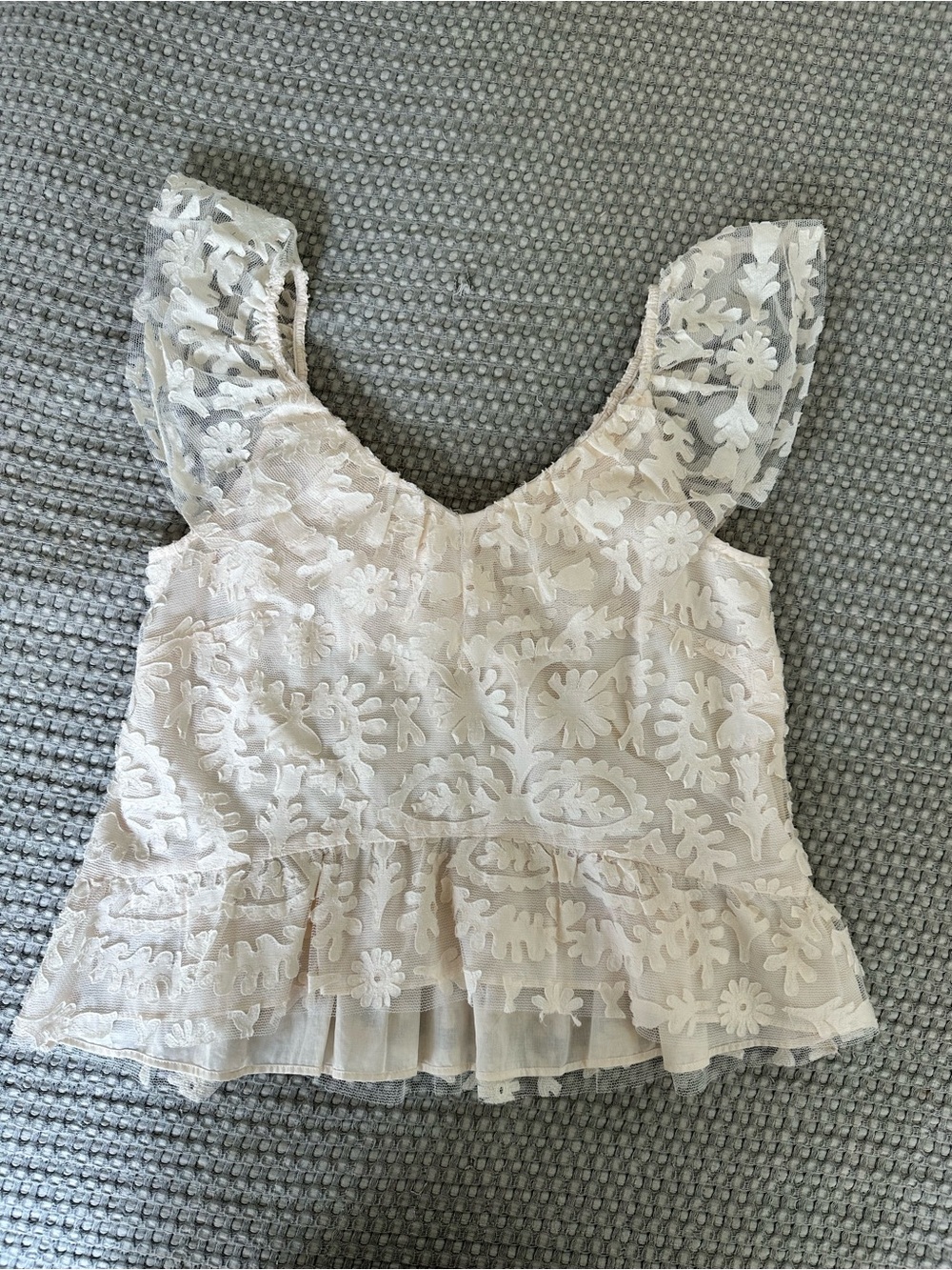 Anthropologie Cream Floral Embroidered Ruffle Camisole